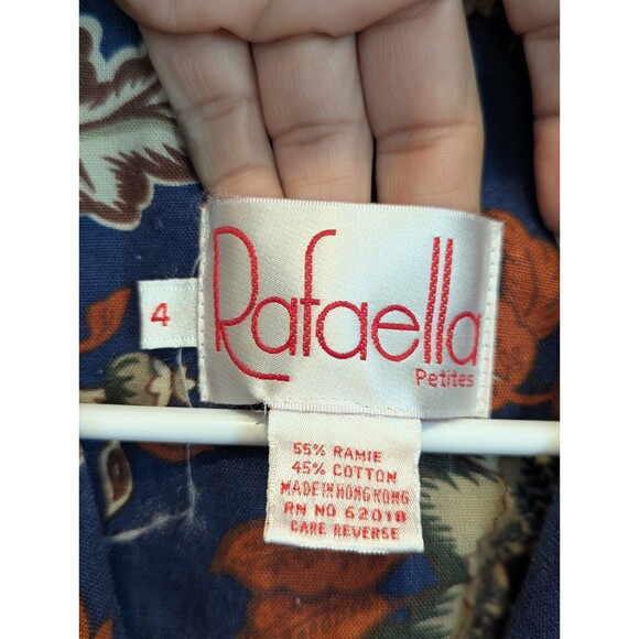 Vintage Rafaella Petites Blazer Size 4 Paisley Unlined Navy With Floral Print - Picture 7 of 8